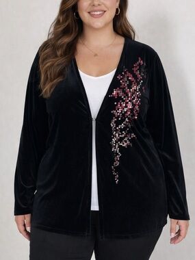 Bob Mackie Wearable Art Black Velvet Sequin Top Glam Festive Party Size 2X